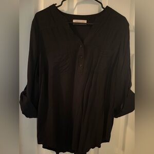 Philosophy Black V-Neck Button-Front Blouse